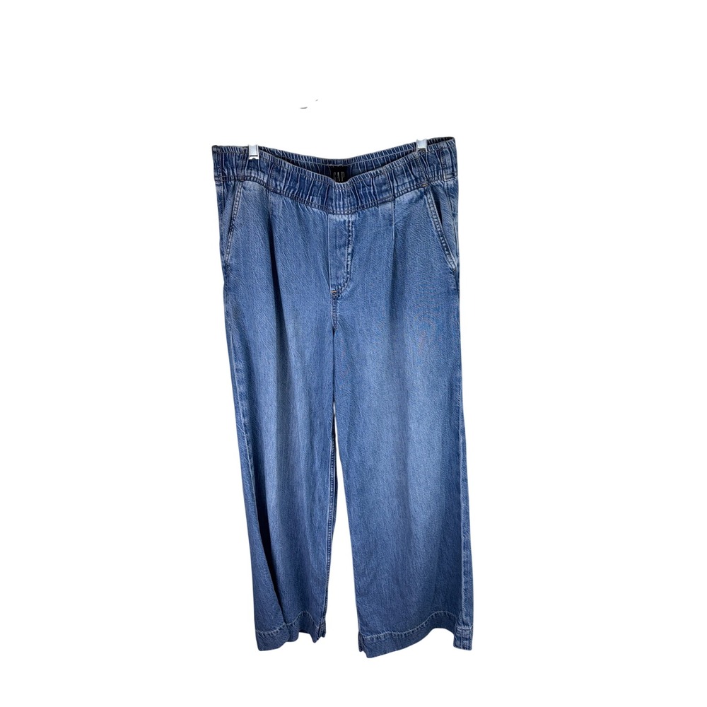 Gap Baggy Easy Jeans Womens Medium Indigo Wide Leg Elastic Waist Blue Denim M